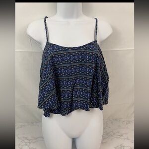 Hollister Crop Top Womens XS Geometric Print Blue Stretch Boho Blouse U​​